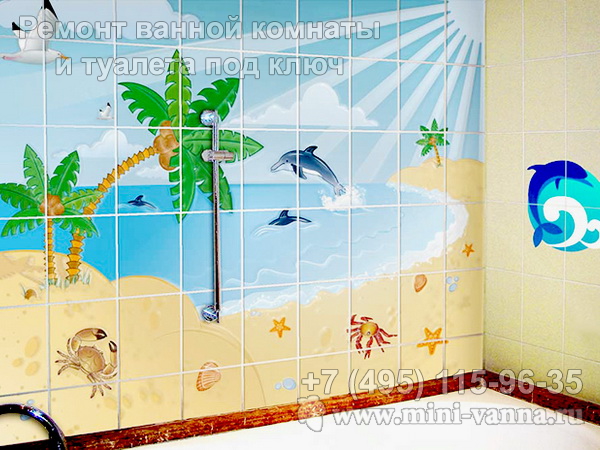 Морские пейзаки на фотопанно в детской ванной комнате