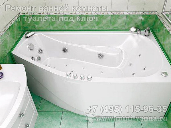 Зеленая маленькая ванна с установкой джакузи